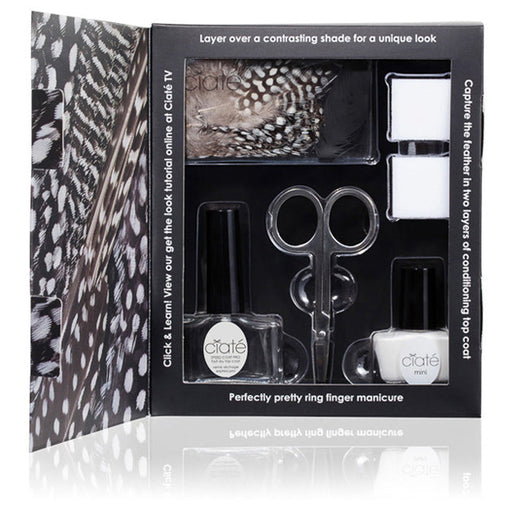 Ciate Feathered Manicure What A Hoot Gift Set 13.5ml Fast Dry Top Coat Speed Coat Pro 014 + 5ml Mini Nail Polish - Snow Virgin 001 + Scissors + Nail File Block + Feathers - Personal Care at MyPerfumeShop by Ciate