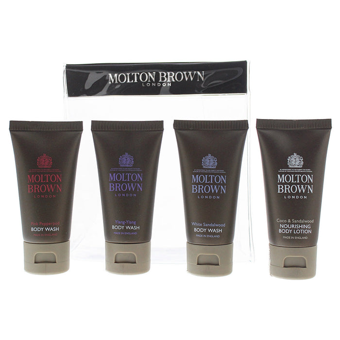 Molton Brown 4 Piece Gift Set: Coco Sandalwood Body Lotion 30ml - Ylang Ylang Body Wash 30ml - White Sandalwood Body Wash 30ml - Pink Pepperpod Body - Gift Set at MyPerfumeShop by Molton Brown