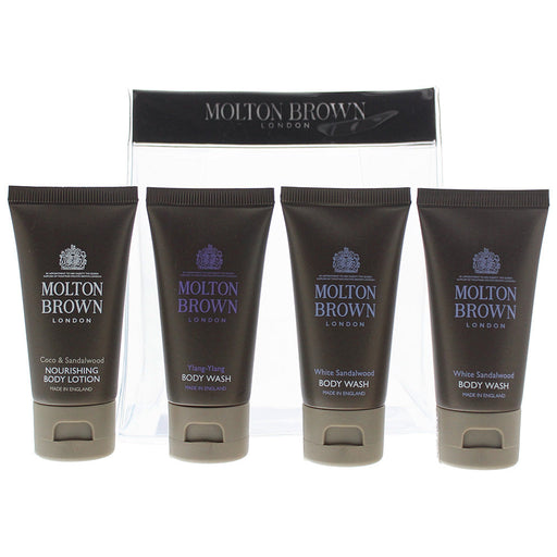 Molton Brown 4 Piece Gift Set: Coco Sandalwood Body Lotion 30ml - Ylang Ylang Body Wash 30ml - 2 x White Sandalwood Body Wash 30ml - Gift Set at MyPerfumeShop by Molton Brown