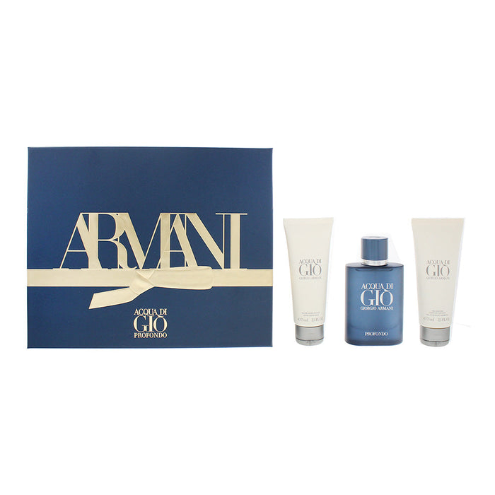 Giorgio Armani Acqua Di Gio Profondo 3 Piece Gift Set: Eau De Parfum 75ml - Aftershave Balm 75ml - Shower Gel 75ml - Sets at MyPerfumeShop by Giorgio Armani