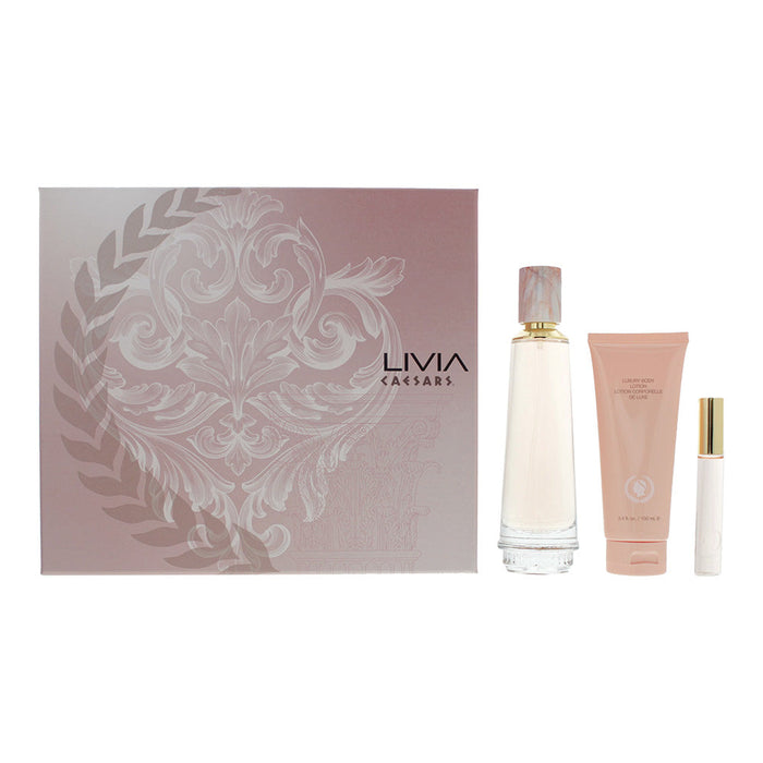 Caesars Livia Gift Set 100ml EDP + 100ml Body Lotion + 9ml Roll-On Perfume - Eau de Parfum at MyPerfumeShop by Caesars