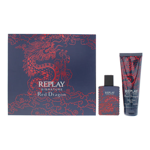 Replay Signature Red Dragon For Man 2 Piece Gift Set: Eau de Toilette 50ml - Aftershave 100ml - Eau de Toilette at MyPerfumeShop by Replay