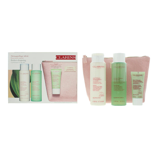 Clarins Perfect Cleansing Kit for Combination to Oily Skin Gift Set 200ml Velvet Cleansing Milk + 200ml Purifying Toning Lotion + 30ml Purifying Gentle Foaming Cleanser + Bag - Cleansing Milk at MyPerfumeShop by Clarins