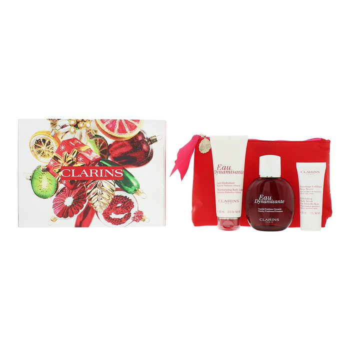 Clarins Eau Dynamisante 3 Piece Gift Set: Eau De Soins 100ml - Body Lotion 100ml - Body Scrub 30ml- Beauty Bag - Sets at MyPerfumeShop by Clarins