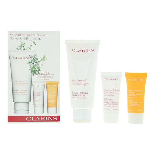 Clarins Toned  Visibly Firmer 3 Piece Gift Set: Body Lotion 200ml - Body Scrub 30ml - Tonic Bath  Shower 30ml - Beauty at MyPerfumeShop by Clarins