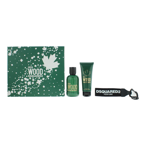 Dsquared2 Green Wood 3 Piece Gift Set: Eau de Toilette 100ml - Shower Gel 150ml - Key Ring - Gift Set at MyPerfumeShop by Dsquared2