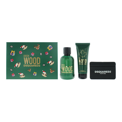 Dsquared2 Green Wood 3 Piece Gift Set: Eau de Toilette 100ml - Shower Gel 100ml - Card Holder - Gift Set at MyPerfumeShop by Dsquared2