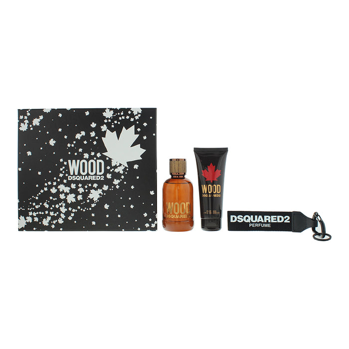 Dsquared2 Wood 3 Piece Gift Set: Eau de Toilette 100ml - Shower Gel 100ml - Key Ring - Gift Set at MyPerfumeShop by Dsquared2