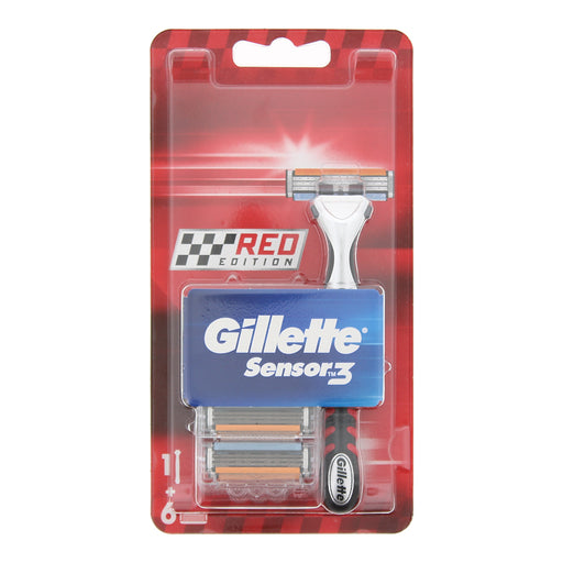 Gillette Sensor 3 Red Razor Handle + Blade Refills 6pcs