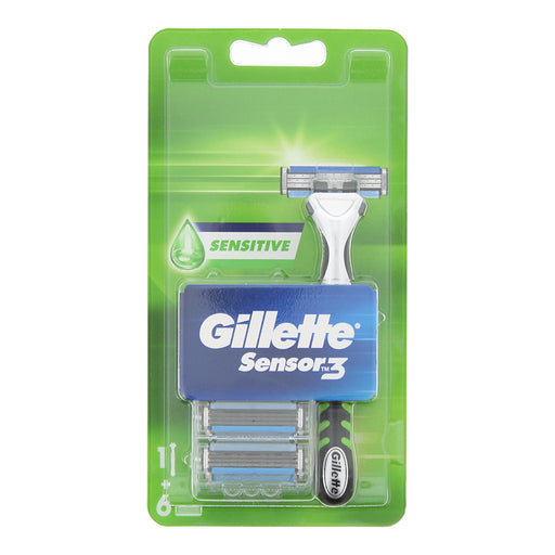 Gillette Sensor 3 Green Razor Handle + Blade Refills 6pcs