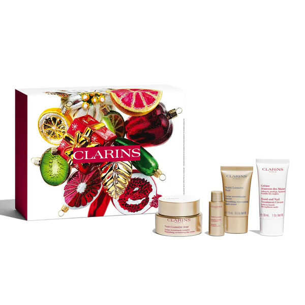 Clarins Nutri-Lumière Gift Set 50ml Day Cream + 15ml Night Cream + Cryo-Flash Cream Mask + 10ml Treatment Essence + Bag