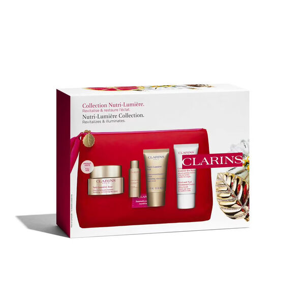 Clarins Nutri-Lumière Gift Set 50ml Day Cream + 15ml Night Cream + Cryo-Flash Cream Mask + 10ml Treatment Essence + Bag