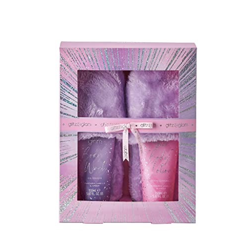 Style & Grace Glitz & Glam Slipper Gift Set Eco Packaging 150ml Body Wash + 150ml Body Lotion + 1 Pair Fluffy Slippers - Bath & Shower at MyPerfumeShop by Style & Grace