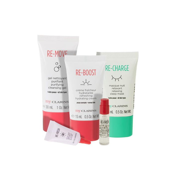 Clarins Grab And Go Set 30ml Cleansing Gel + 15ml Reboost Cream + 15ml Recharge Mask + 3ml Eye Treatment - Skincare at MyPerfumeShop by Clarins