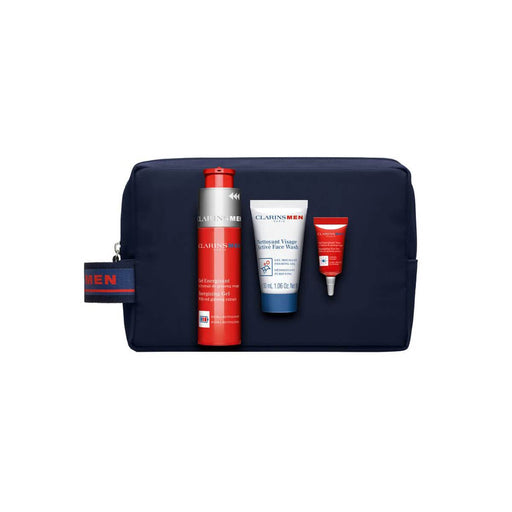 Clarins Men 4 Piece Gift Set: Energizing Gel 50ml - Eye Gel 3ml - Active Face Wash 30ml - Pouch - Sets & Kits at MyPerfumeShop by Clarins