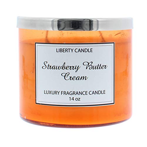 Liberty Candles Scented Candle 14oz Twin Wick Premium Soy Wax Blend Coloured Glass Jar in Strawberry Buttercream Fragance - Candles at MyPerfumeShop by Liberty Candles