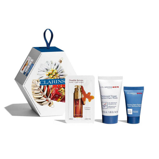 Clarins Men Recruit 3 Piece Gift Set: Super Moisturising Balm 12ml - Double Facia Serum 0.9ml - Facial Cleanser 30ml - Creams at MyPerfumeShop by Clarins