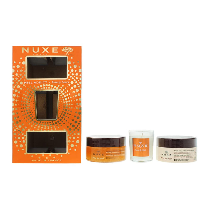 Nuxe Honey Lover Gift Set 175ml RÃªve de Miel Body Scrub + 200ml RÃªve de Miel Body Oil Balm + 70g RÃªve de Miel Candle - Body Scrub at MyPerfumeShop by Nuxe