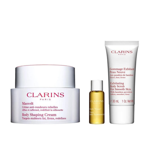 Clarins A Beautiful Body 3 Piece Gift Set: Body Cream 200ml - Exfoliating Cream 30ml - Tonic Body Oil 10ml - Body Brushes at MyPerfumeShop by Clarins