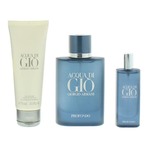 Giorgio Armani Acqua Di Gio Profondo 3 Piece Gift Set: Eau De Parfum 75ml - Eau De Parfum 15ml - Shower Gel 75ml - Bathtub Pillows at MyPerfumeShop by Giorgio Armani