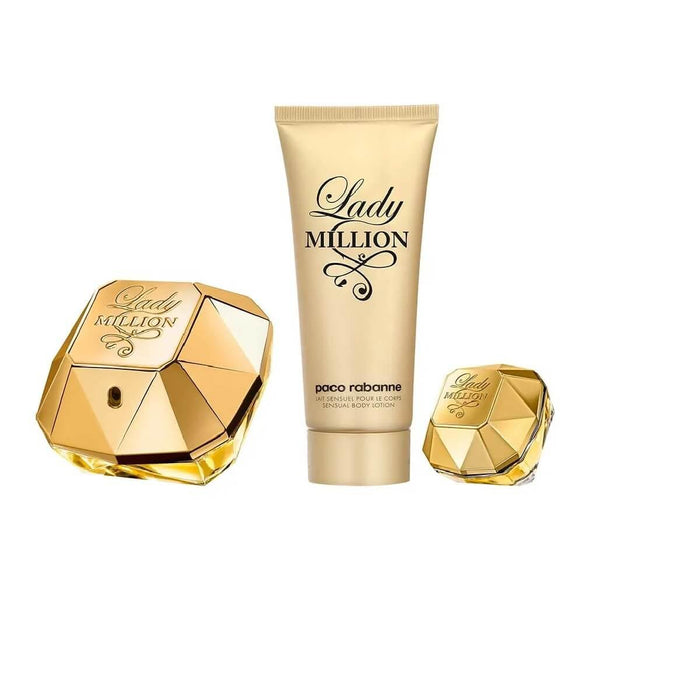 Paco Rabanne Lady Million 3 Piece Gift Set: Eau de Parfum 80ml - Eau de Parfum 5ml - Body Lotion 100ml - Sets at MyPerfumeShop by Paco Rabanne