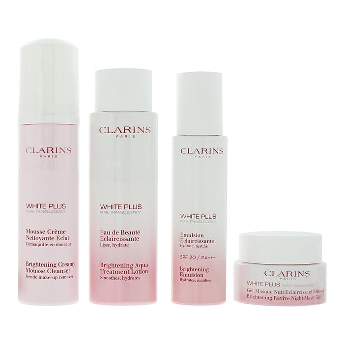 Clarins White Plus 4 Piece Gift Set: Mousse Cleanser 150ml -Brightening Emulsion Spf 20 75ml - Revive Night Mask-Gel 50ml - Brightening Lotion 200ml - Creams & Milks at MyPerfumeShop by Clarins