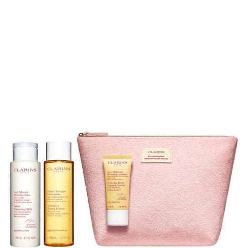 Clarins Perfect Cleansing Kit for Normal to Dry Skin Gift Set 200ml Velvet Cleansing Milk + 200ml Hydrating Toning Lotion + 30ml Gentle Foaming Cleanser + Bag - Face Moisturisers at MyPerfumeShop by Clarins