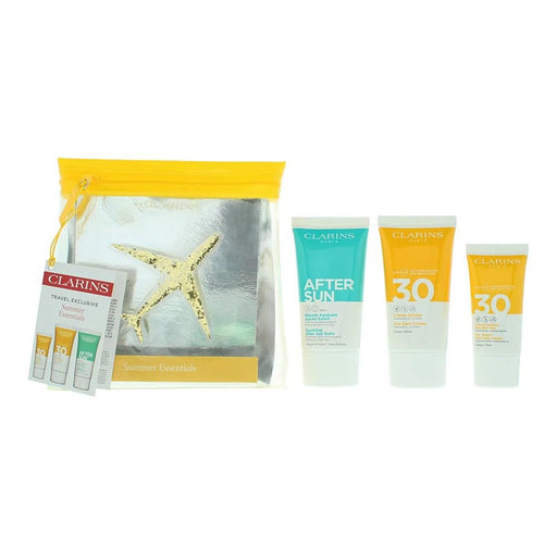 Clarins Essential Sun Care Travel Set 50ml Very High Protection Sun CreamSPF50 + 15ml Gentle Peeling + 75ml Soothing After Sun Balm - Suncare & Tanning at MyPerfumeShop by Clarins