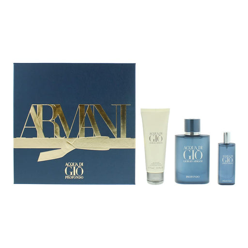 Giorgio Armani Acqua Di Gio Profondo 3 Piece Gift Set: Eau De Parfum 75ml - Eau De Parfum 15ml - Shower Gel 75ml - Bathtub Pillows at MyPerfumeShop by Giorgio Armani