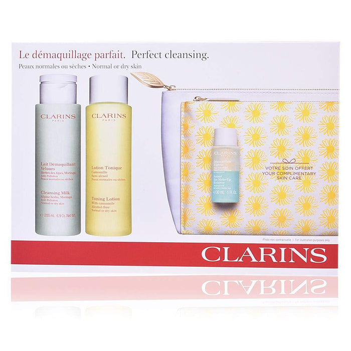 Clarins Perfect Cleansing 3 Piece Gift Set: Cleansing Milk 200ml - Toning Lotion 200ml - Eye Make-Up Remover 30ml - Bathtub Pillows at MyPerfumeShop by CLARINS