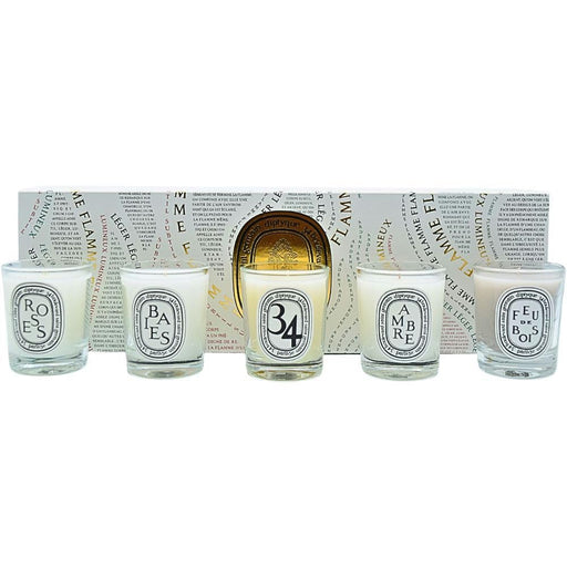 Diptyque Mini Scented Candles Gift Set 35g Baies + 35g Roses + 35g 34 Boulevard Saint-Germain + 35g Ambre + 35g Feu de Bois - Candle Sets at MyPerfumeShop by Diptyque