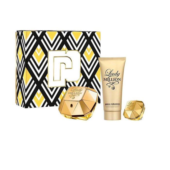 Paco Rabanne Lady Million 3 Piece Gift Set: Eau de Parfum 80ml - Eau de Parfum 5ml - Body Lotion 100ml - Sets at MyPerfumeShop by Paco Rabanne