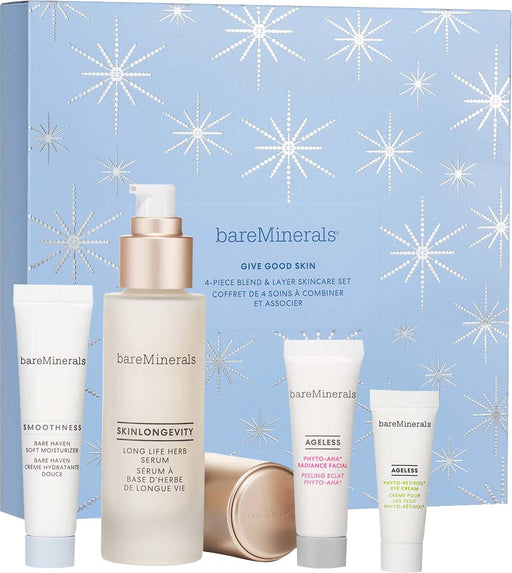 Bare Minerals Give Good Skin 4 Piece Gift Set: Skinlongevity Serum 30ml - Soft Moisturiser 15ml - Phyto-Retinol Eye Cream 5g -AHA Radiance Facial 10ml - Beauty at MyPerfumeShop by Bare Minerals