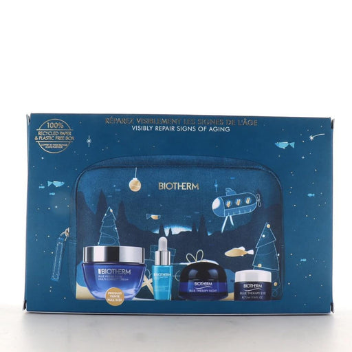 Biotherm Blue Therapy 4 Piece Gift Set: Pro-Retinol Cream 50ml - Plankton Elixir Serum 7ml - Eye Cream 5ml - Night Cream 15ml + Pouch - Gift Set at MyPerfumeShop by Biotherm