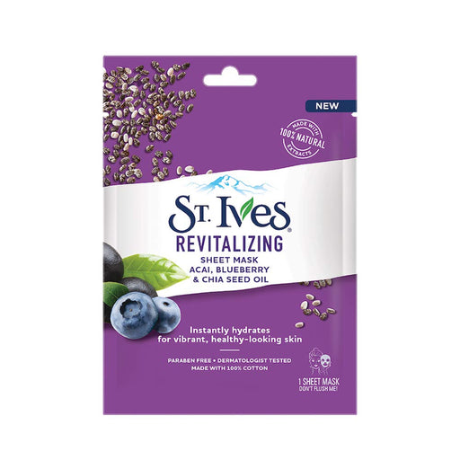 St. Ives Revitalising Acai Blueberry & Chia Seed Oil Mask 23ml - 1 Sheet - Masks & Peels at MyPerfumeShop by St. Ives