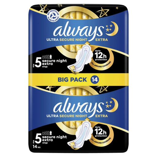 Always Ultra Sanitary Towels Secure Night Extra Wings (Size 5) x 14 - Sanitary Towels at MyPerfumeShop by Tusina