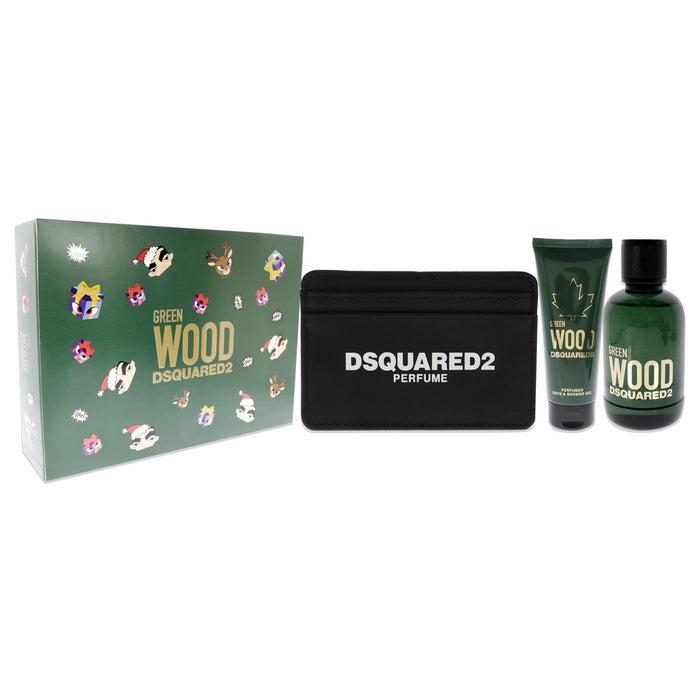 Dsquared2 Green Wood 3 Piece Gift Set: Eau de Toilette 100ml - Shower Gel 100ml - Card Holder - Gift Set at MyPerfumeShop by Dsquared2