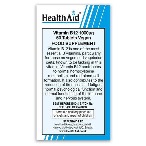 Healthaid Vitamin B12 1000ug 50 Tablets - Energy & Mind at MyPerfumeShop by Healthaid