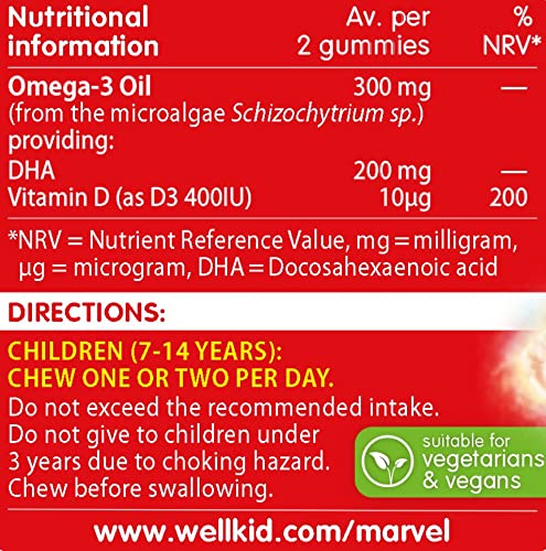 Vitabiotics WellKid Vitamin D & Omega 3 Vegan Soft Jellies 7-14 Yrs Marvel Pack x 50 - Children at MyPerfumeShop by Wellkid