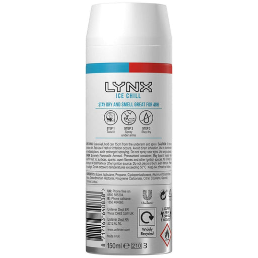 Lynx Ice Chill Antiperspirant Spray 150ml - Deodorants & Anti-Perspirants at MyPerfumeShop by Lynx