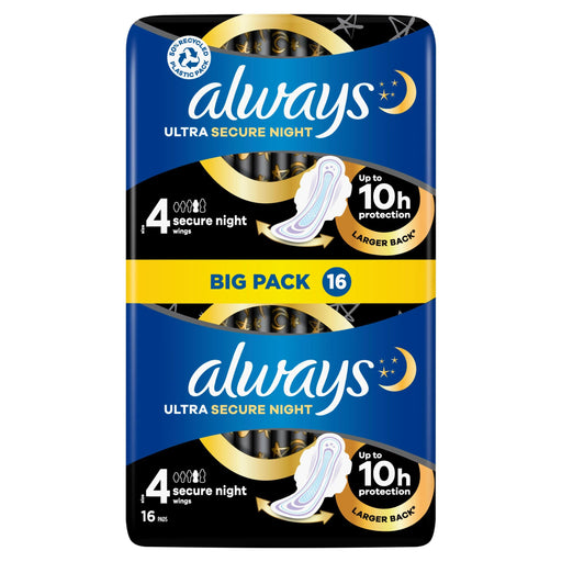 Always Ultra Sanitary Towels Secure Night Wings Size 4 x 16 - Sanitary Towels at MyPerfumeShop by Always