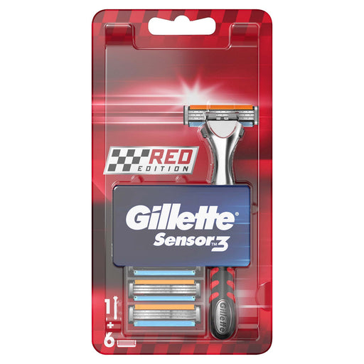 Gillette Sensor 3 Red Razor Handle + Blade Refills 6pcs