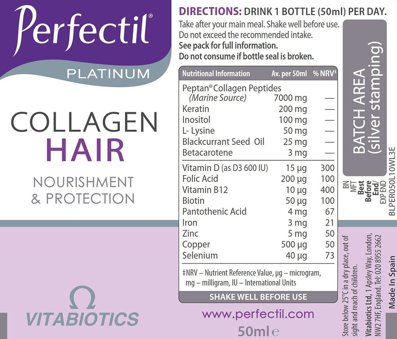 Vitabiotics Perfectil Platinum Collagen 7000mg Hair Advanced Beauty Drinks 50ml x 10