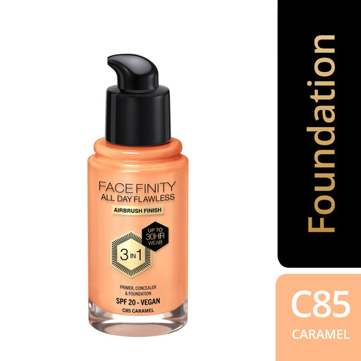 Max Factor Face Finity All Day Flawless 3 In 1 85 Caramel Foundation 30ml - Foundations at MyPerfumeShop by Max Factor