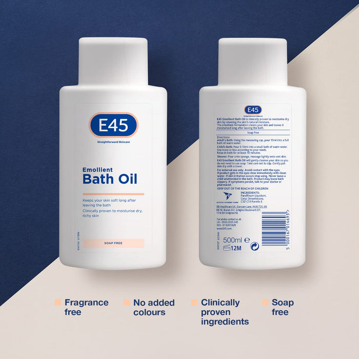 E45 Emollient Bath Oil - 500ml - Bath & Shower at MyPerfumeShop by E45