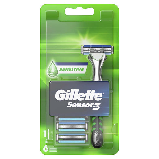 Gillette Sensor 3 Green Razor Handle + Blade Refills 6pcs