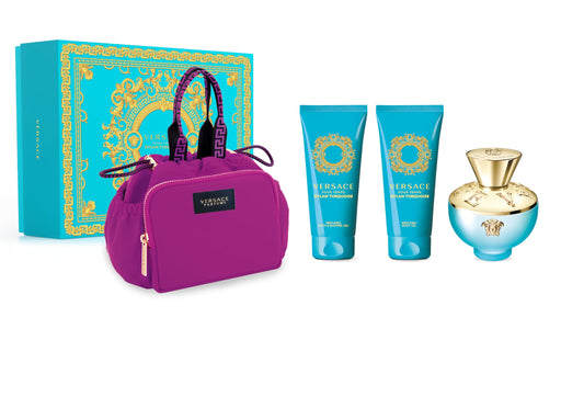 Versace Pour Femme Dylan Turquoise Gift Set 100ml EDT + 100ml Shower Gel + 100ml Body Lotion + Pink Bag - Fragrance at MyPerfumeShop by Versace