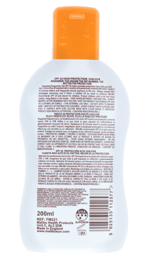 Malibu Sun Lotion SPF30 High Protection 200ml - Suncare & Tanning at MyPerfumeShop by Malibu