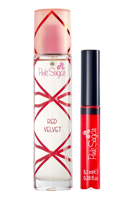 Aquolina Pink Sugar Red Velvet Gift Set 50ml EDT + 8.5ml Lip Gloss - Red - Beauty at MyPerfumeShop by Aquolina