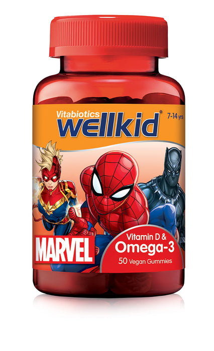 Vitabiotics WellKid Vitamin D & Omega 3 Vegan Soft Jellies 7-14 Yrs Marvel Pack x 50 - Children at MyPerfumeShop by Wellkid